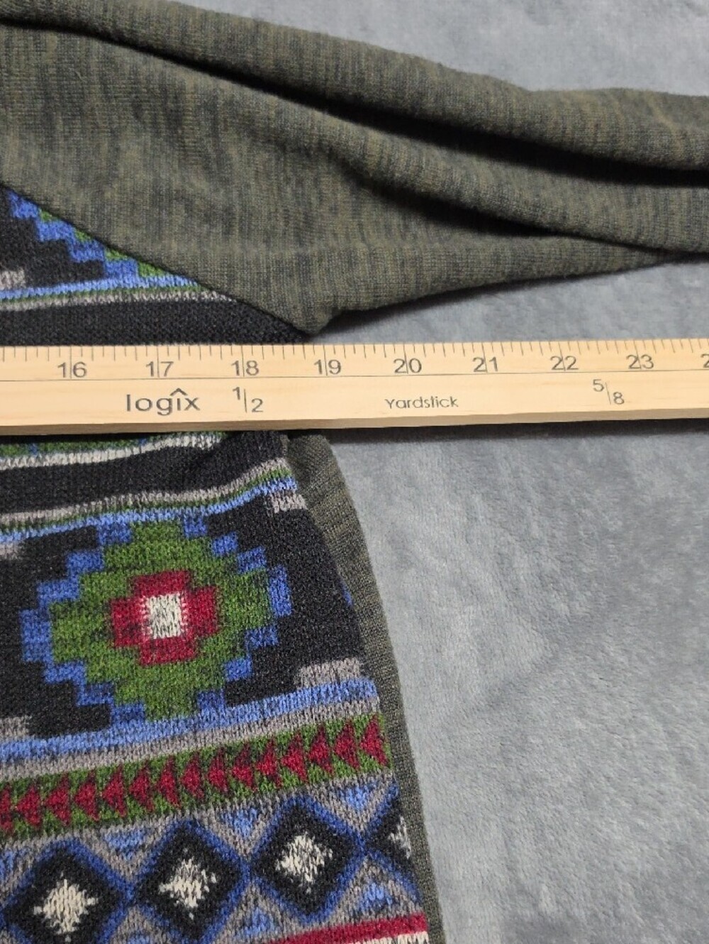 Women's M Olive Aztec Fair Isle Hoodie Tunic Boho - Picture 7 of 8